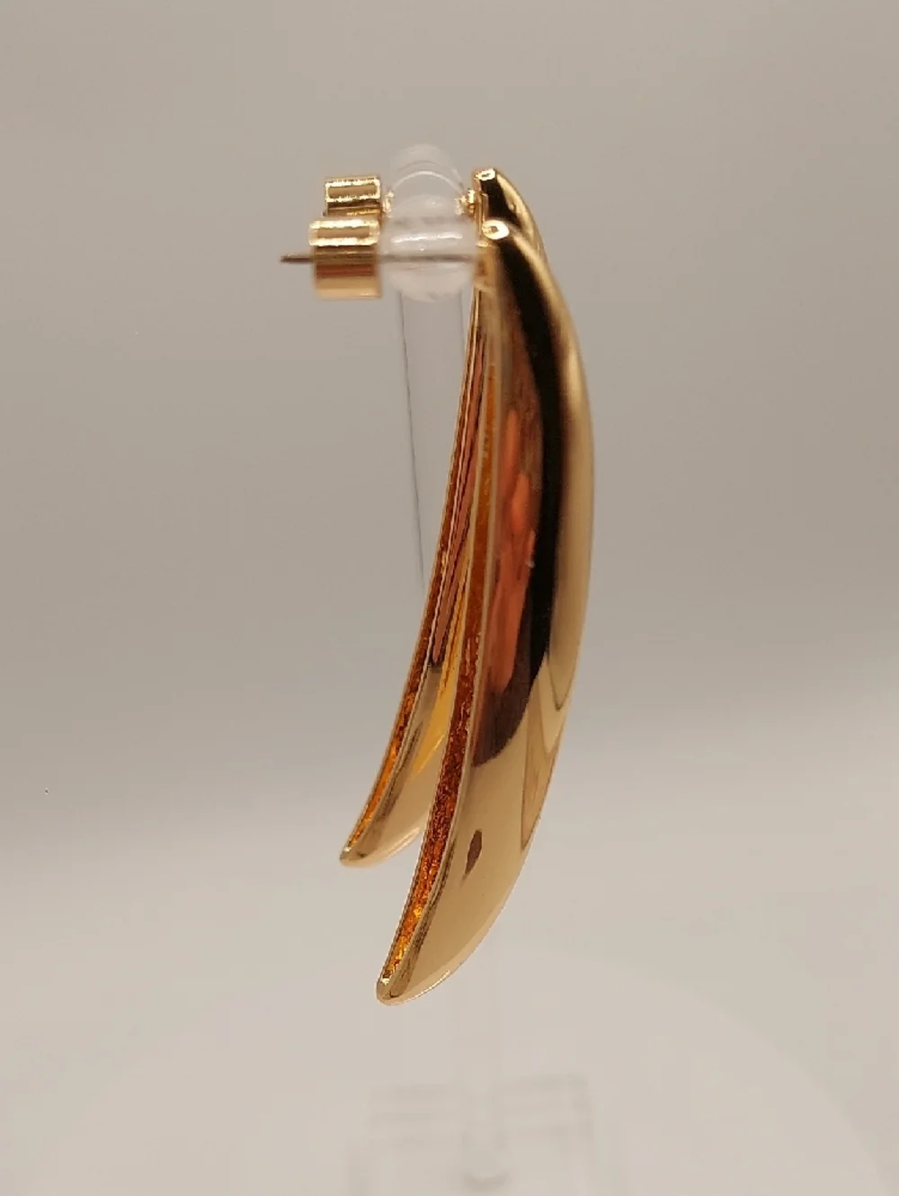 1990's Goldtone Curved Hoop Pierced Earrings - Women Jewelry - Picture 7 of 10